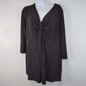 Motherhood Maternity Floral Purple and Black  V-Neck Tunic Blouse Size L